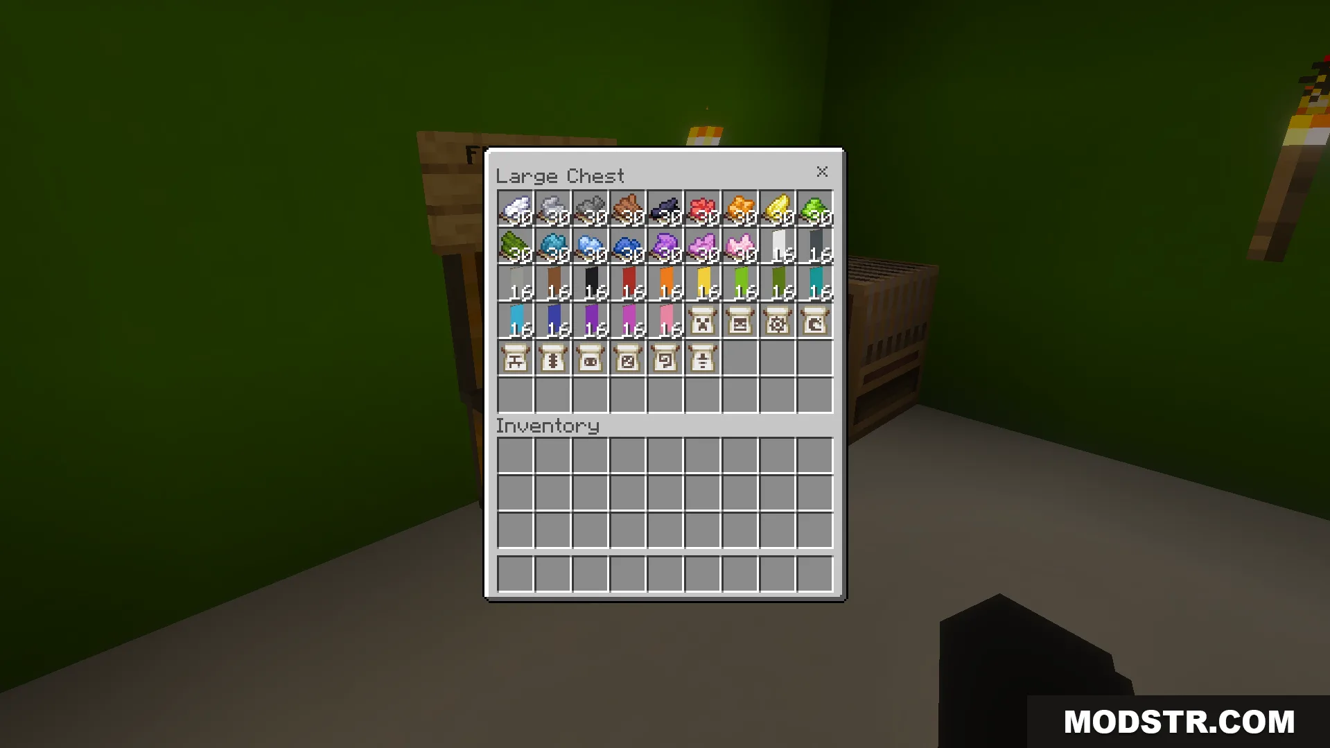 Immersion Earth 2027 Map Screenshot 2 A large chest inventory filled with various colored dyes and banner patterns