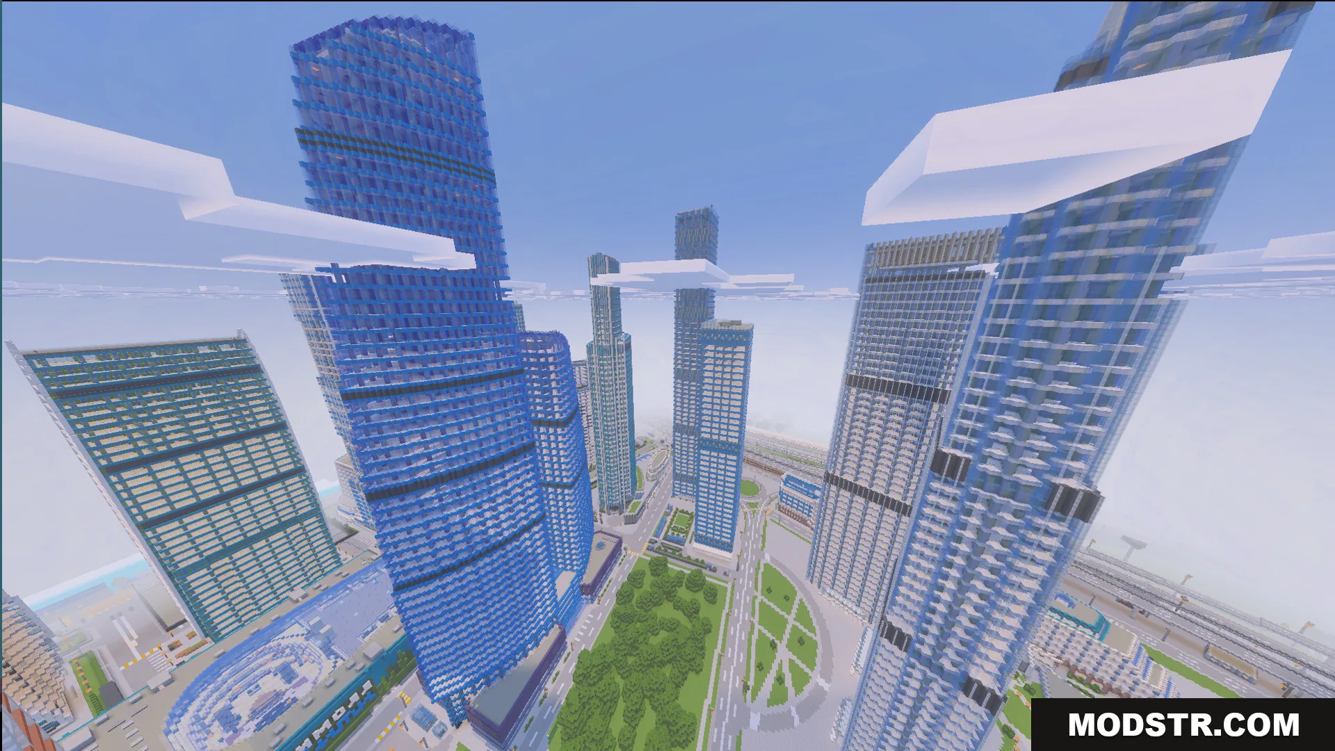 Immersion Moscow Map Screenshot 2 Aerial view of a detailed urban landscape with tall apartments and hotels