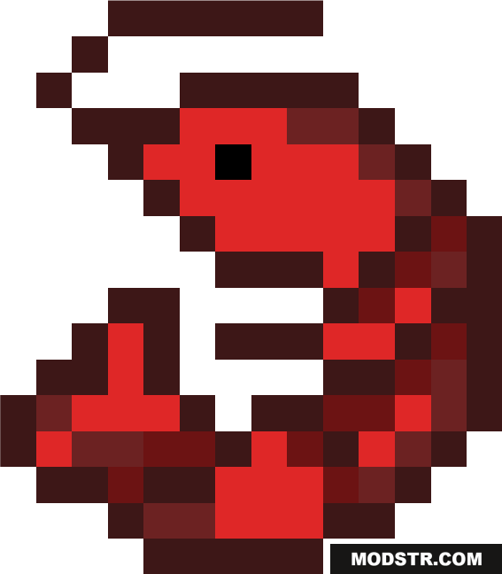 A pixelated red shrimp creature from a Minecraft Bedrock addon