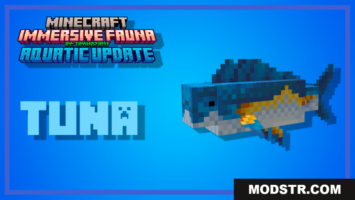 A Minecraft Immersive Fauna Aquatic Update screenshot featuring a tuna