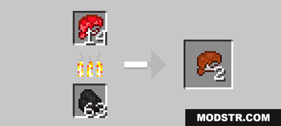 A crafting recipe showing red wool and coal creating brown wool