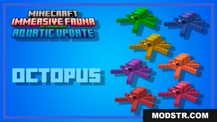 Colorful blocky octopuses featured in the Immersive Fauna aquatic update