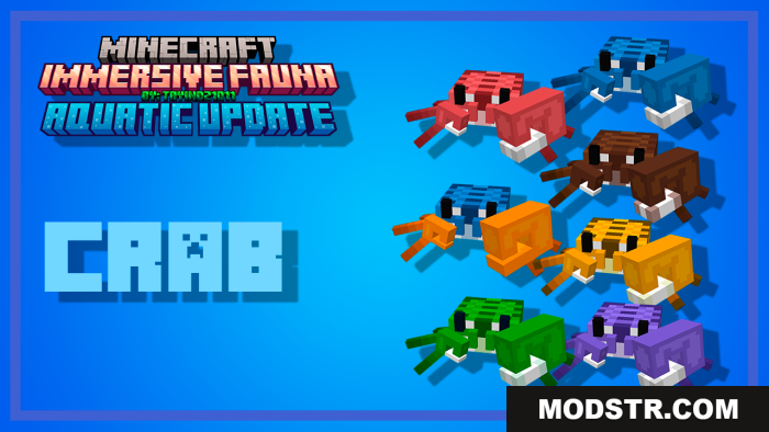 Immersive Fauna Aquatic Update features various colorful Minecraft crab variants