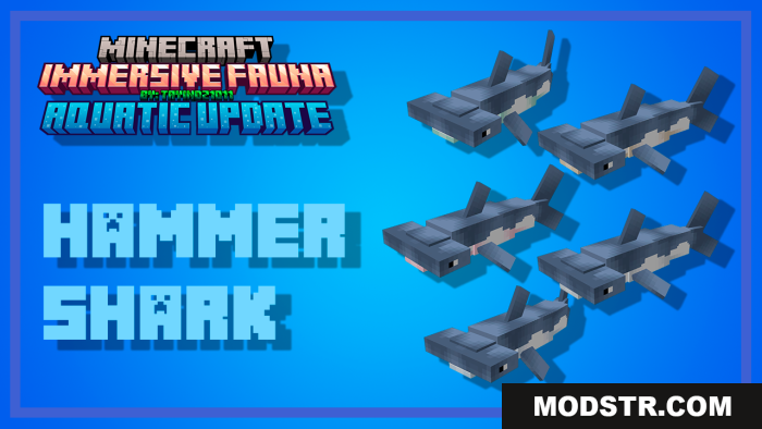 A Minecraft Immersive Fauna addon featuring a blocky hammerhead shark