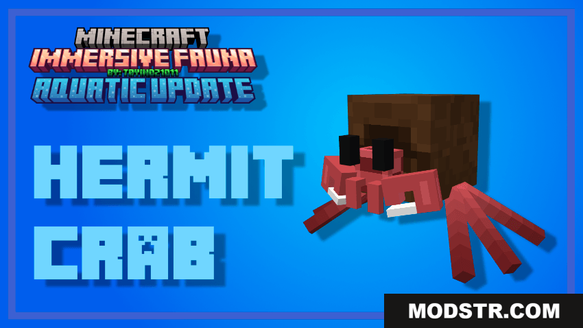 A Minecraft Immersive Fauna addon featuring a blocky hermit crab