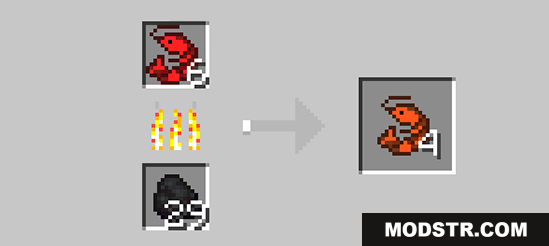 Cooking raw shrimp with coal in a Minecraft furnace interface
