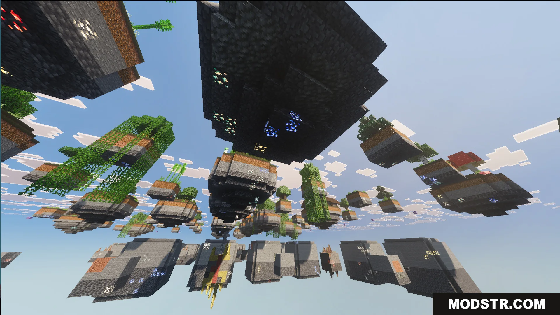 Endless floating islands with various biomes and ores generated in the sky
