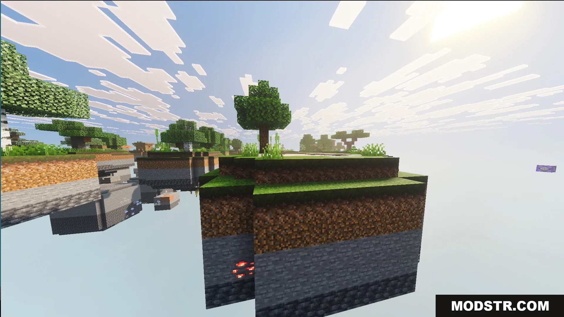 A floating island with a tree and redstone ore above the clouds