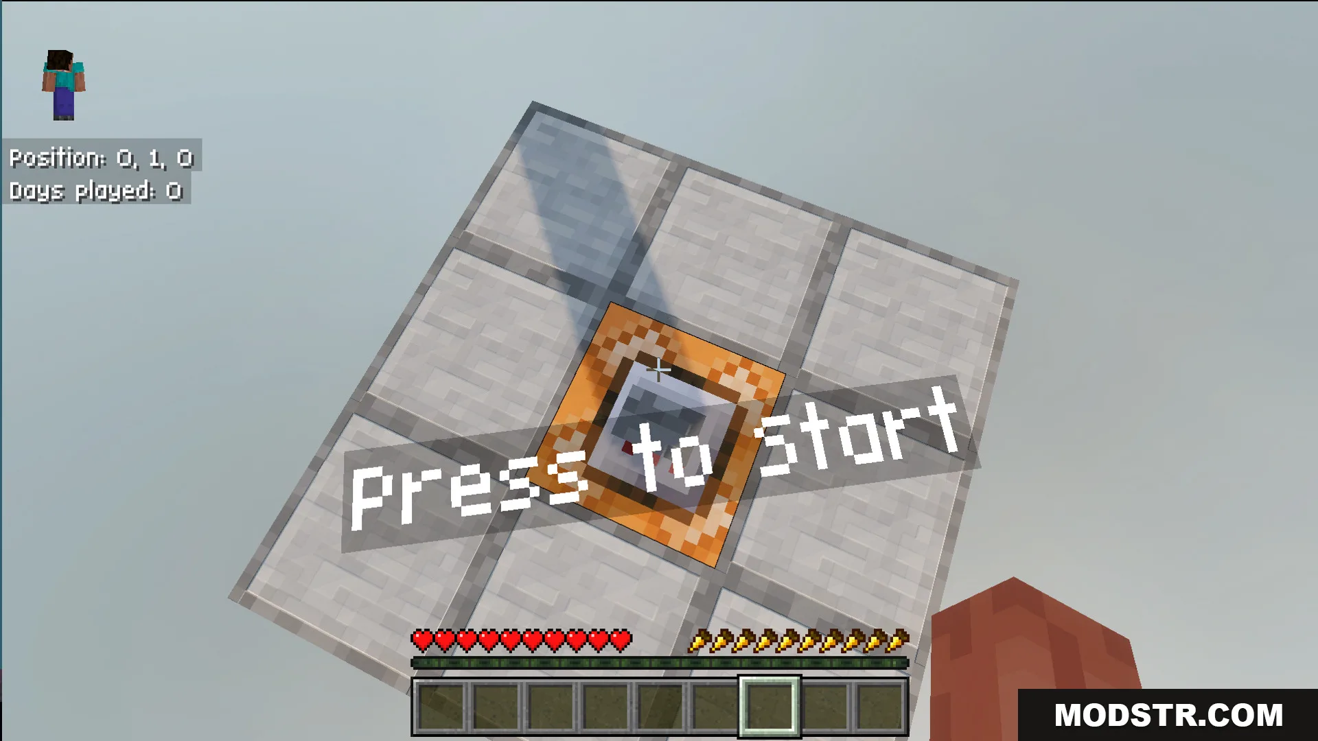 Starting platform with a command block and button for Infinite Skyblock Map