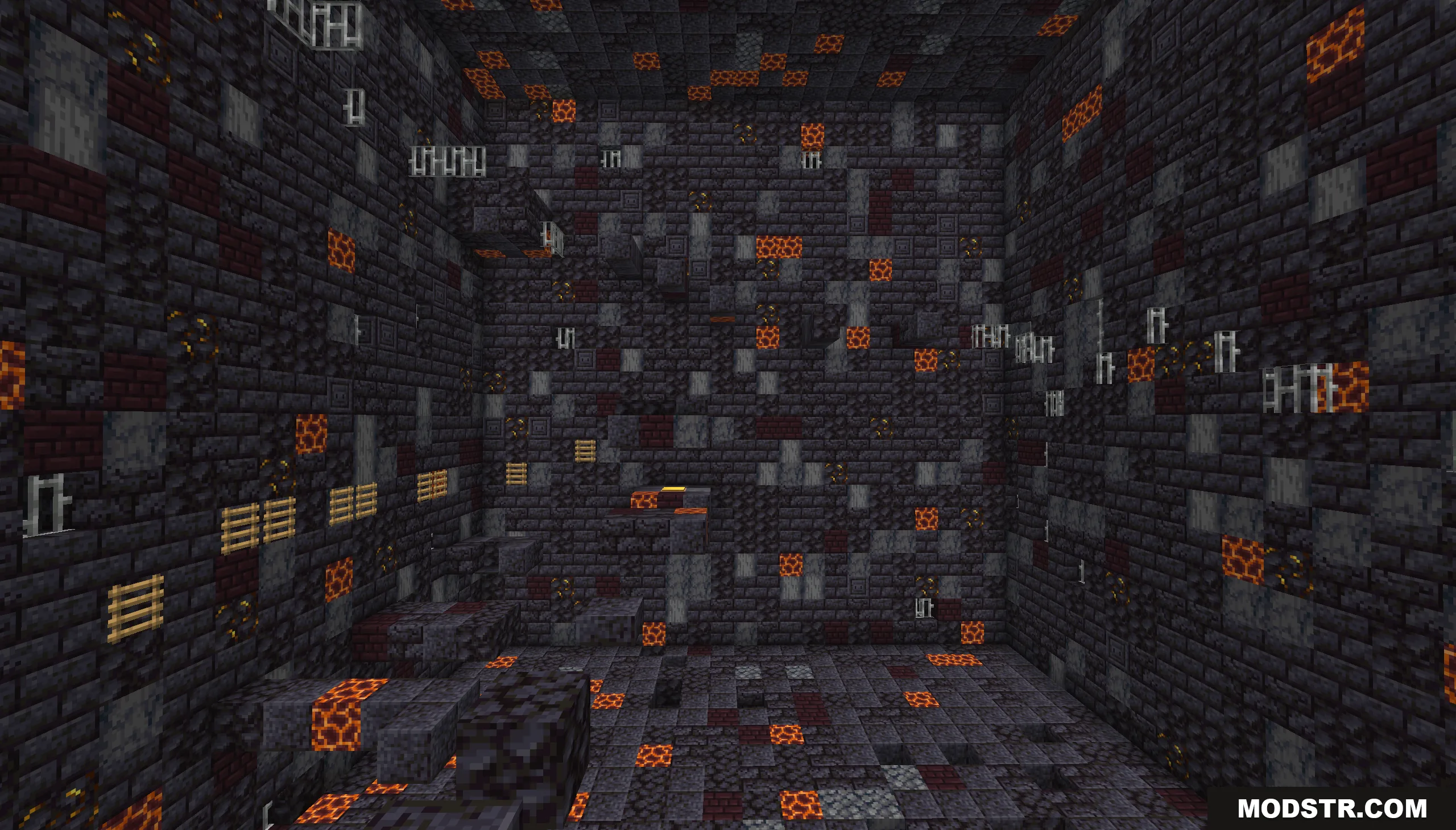 Infinite Tower Parkour Map Screenshot 4 A dark parkour level built with blackstone walls and glowing magma blocks