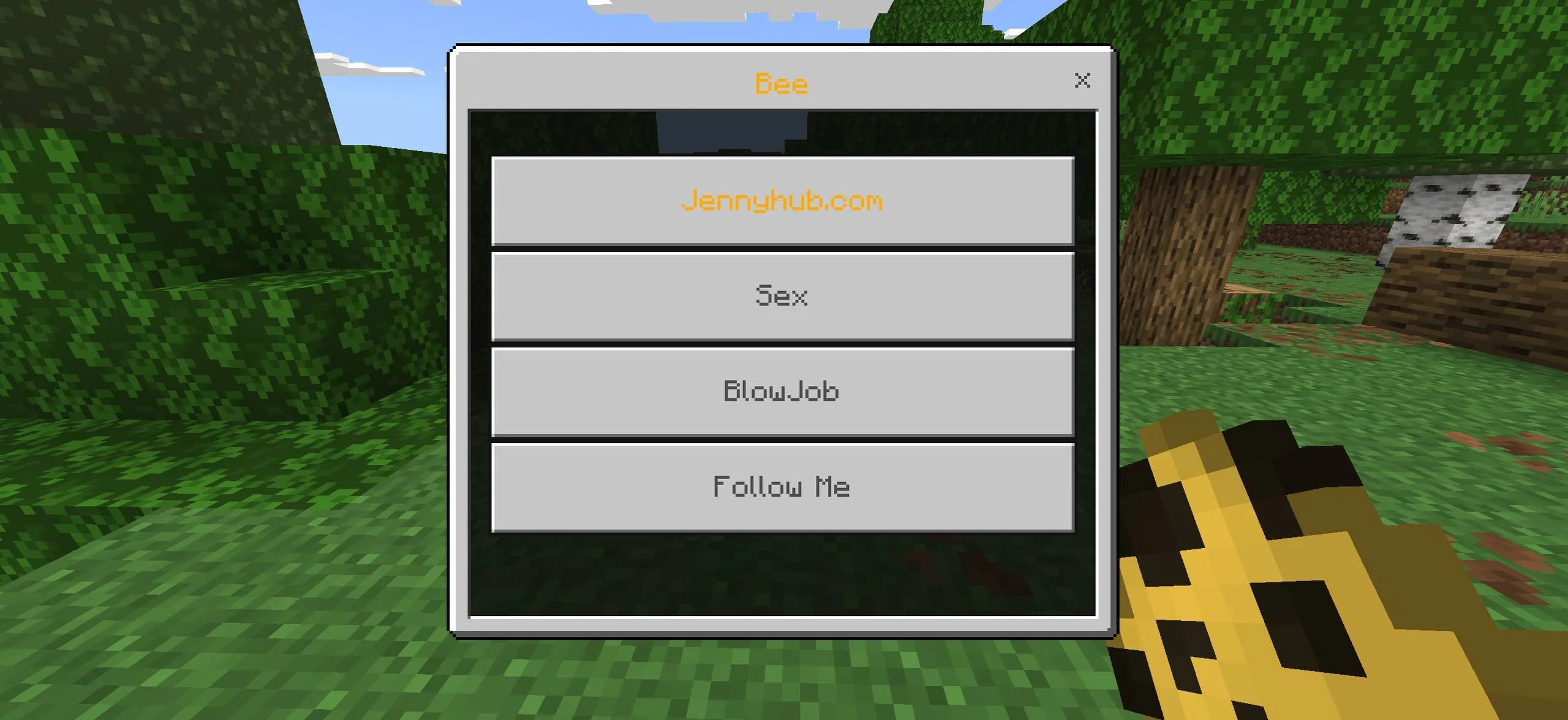 Bee interaction menu in Jenny Mod for Minecraft PE