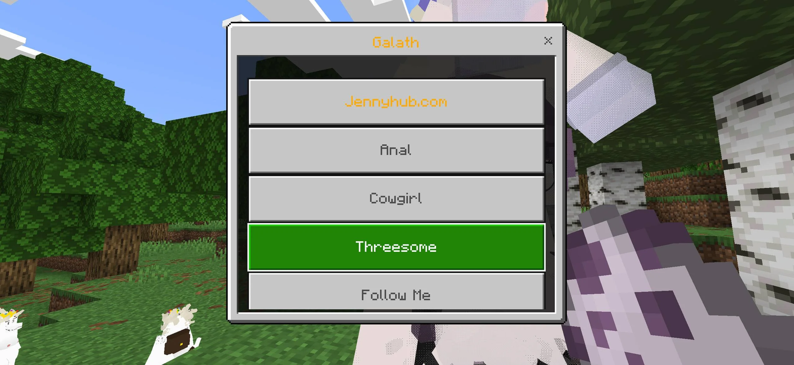 Galath menu with Manglelie interaction in Jenny Mod for Minecraft PE