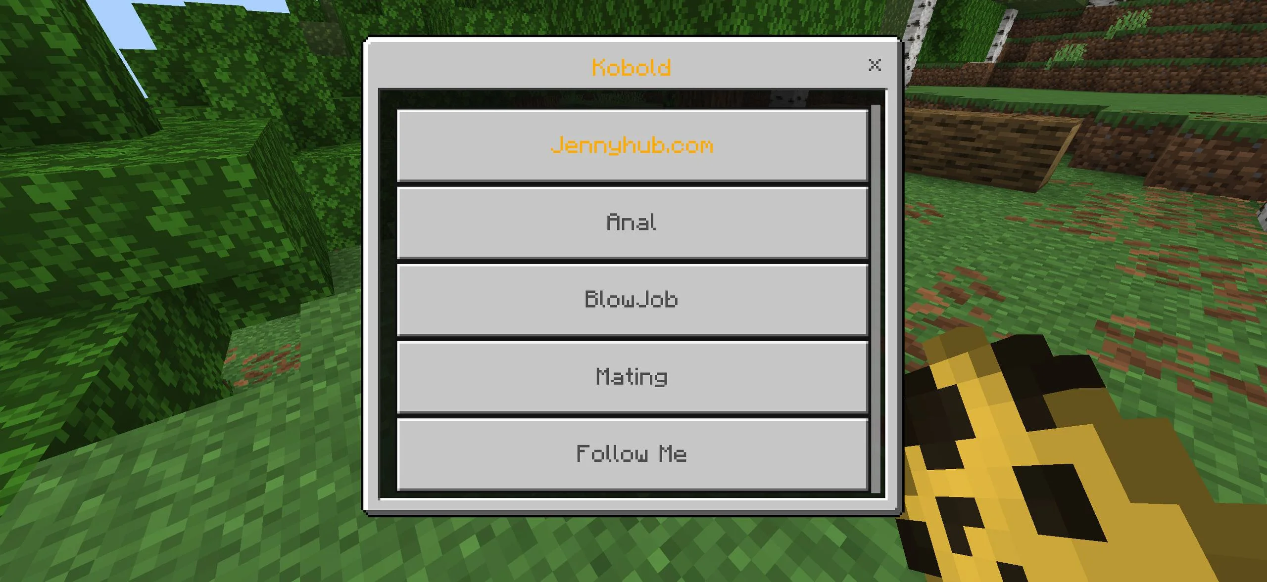 Kobold interaction menu in Jenny Mod for Minecraft PE