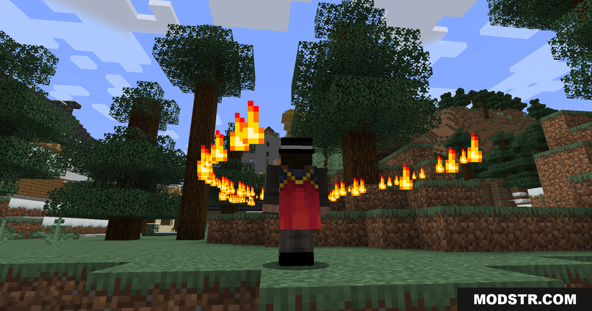 Jujutsu Kaisen Ultimate Plus Mod Screenshot 8 A character unleashes a swirling arc of fire power