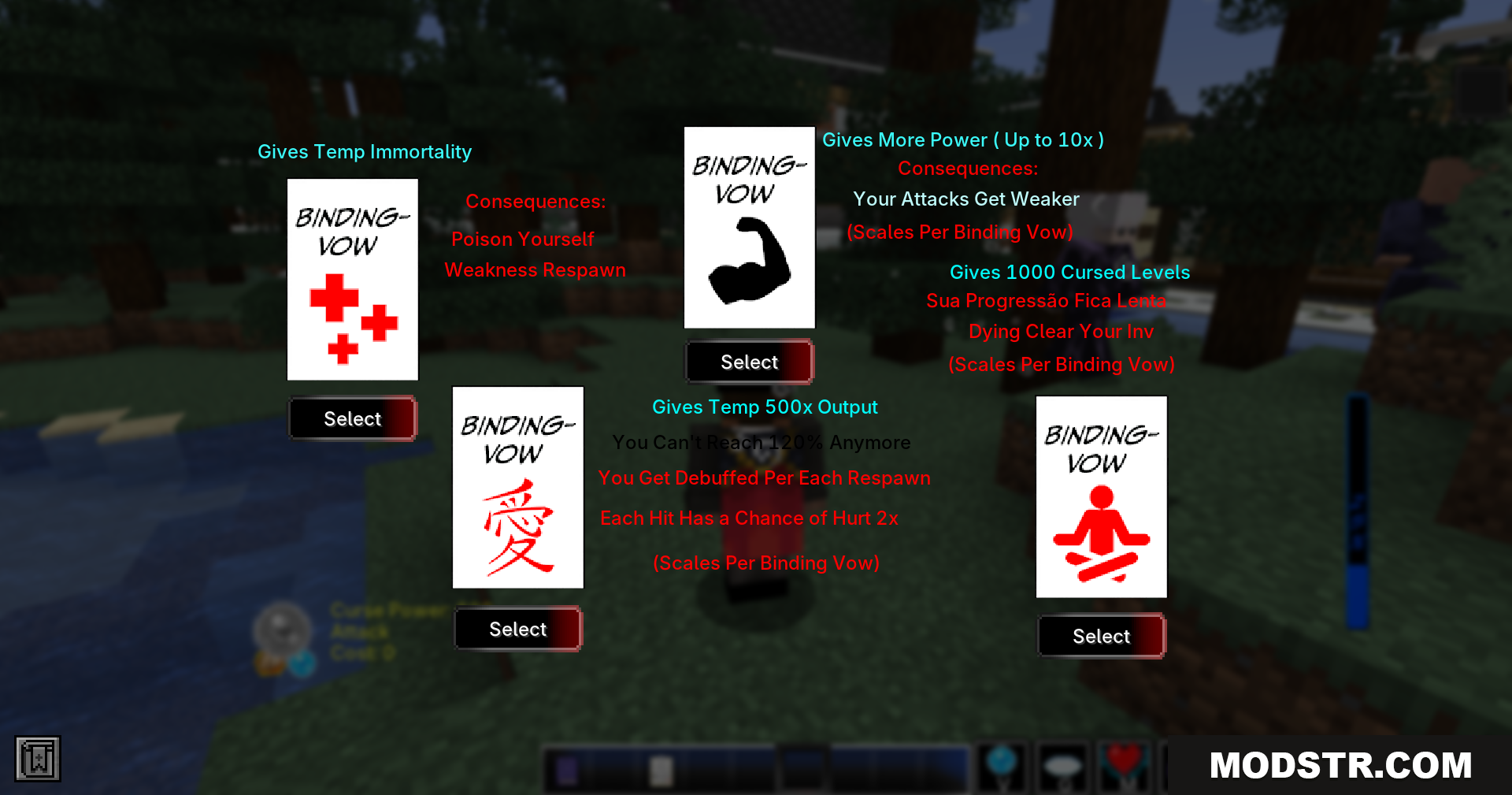 Jujutsu Kaisen Ultimate Plus Mod Screenshot 10 Jujutsucraft mod menu for selecting a Binding Vow