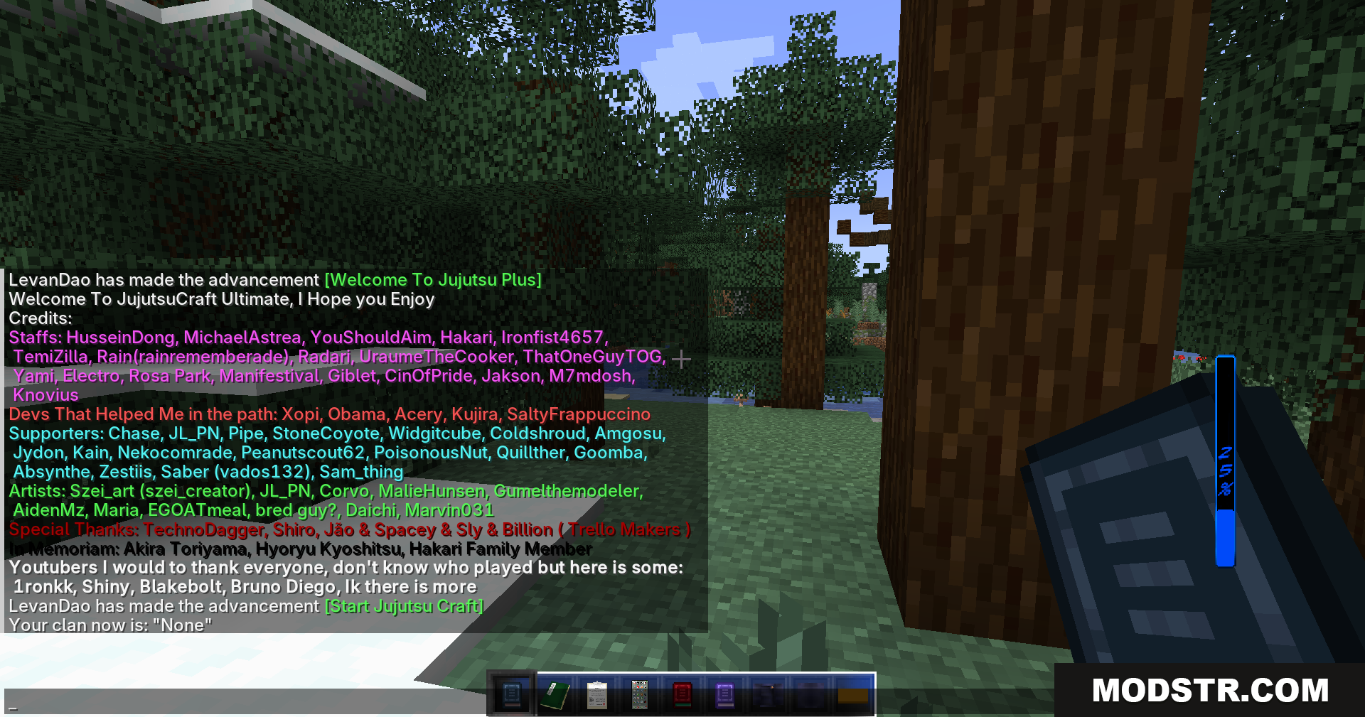 Jujutsu Kaisen Ultimate Plus Mod Screenshot 3 Welcome message and credits for JujutsuCraft mod