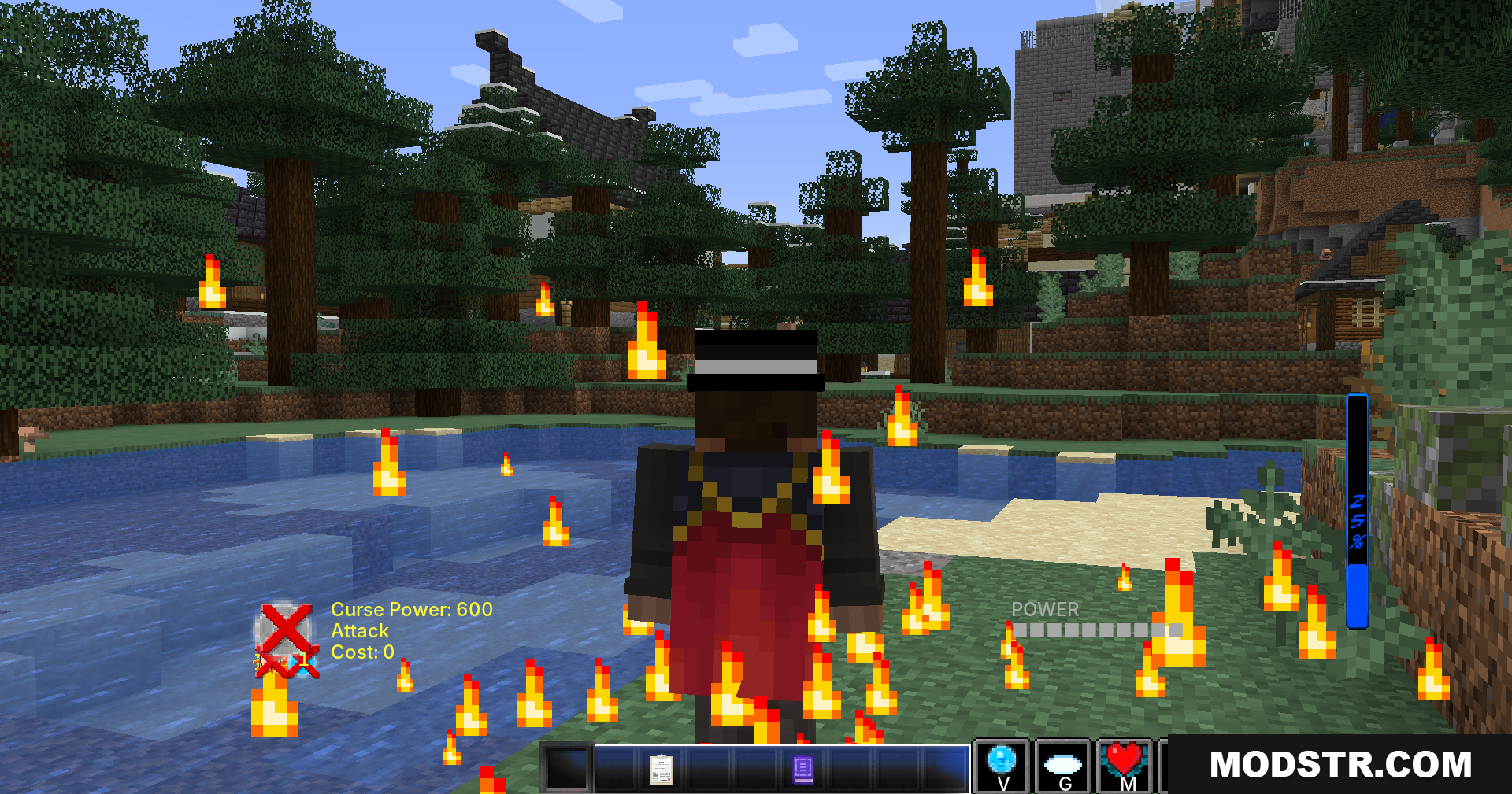 Jujutsu Kaisen Ultimate Plus Mod Screenshot 7 Player character surrounded by cursed energy flames in water