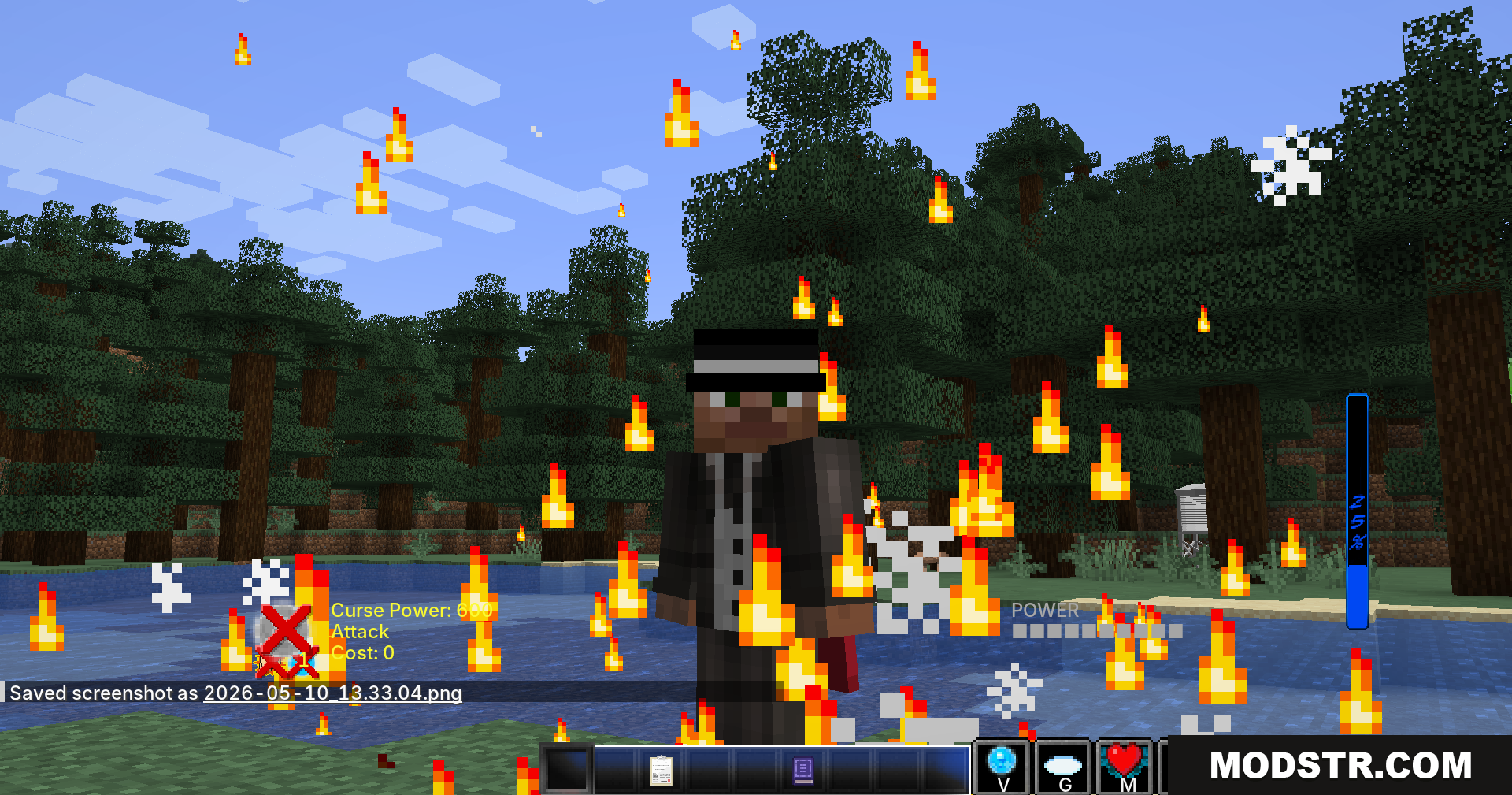 Jujutsu Kaisen Ultimate Plus Mod Screenshot 5 Player character using a fiery cursed technique by the river