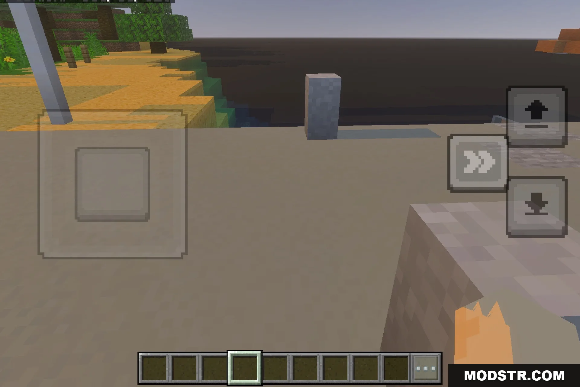 Jurassic World DISCONTINUED ~~ MrMaza4 Map Screenshot 3 A player explores a stone path overlooking the water in a peaceful park