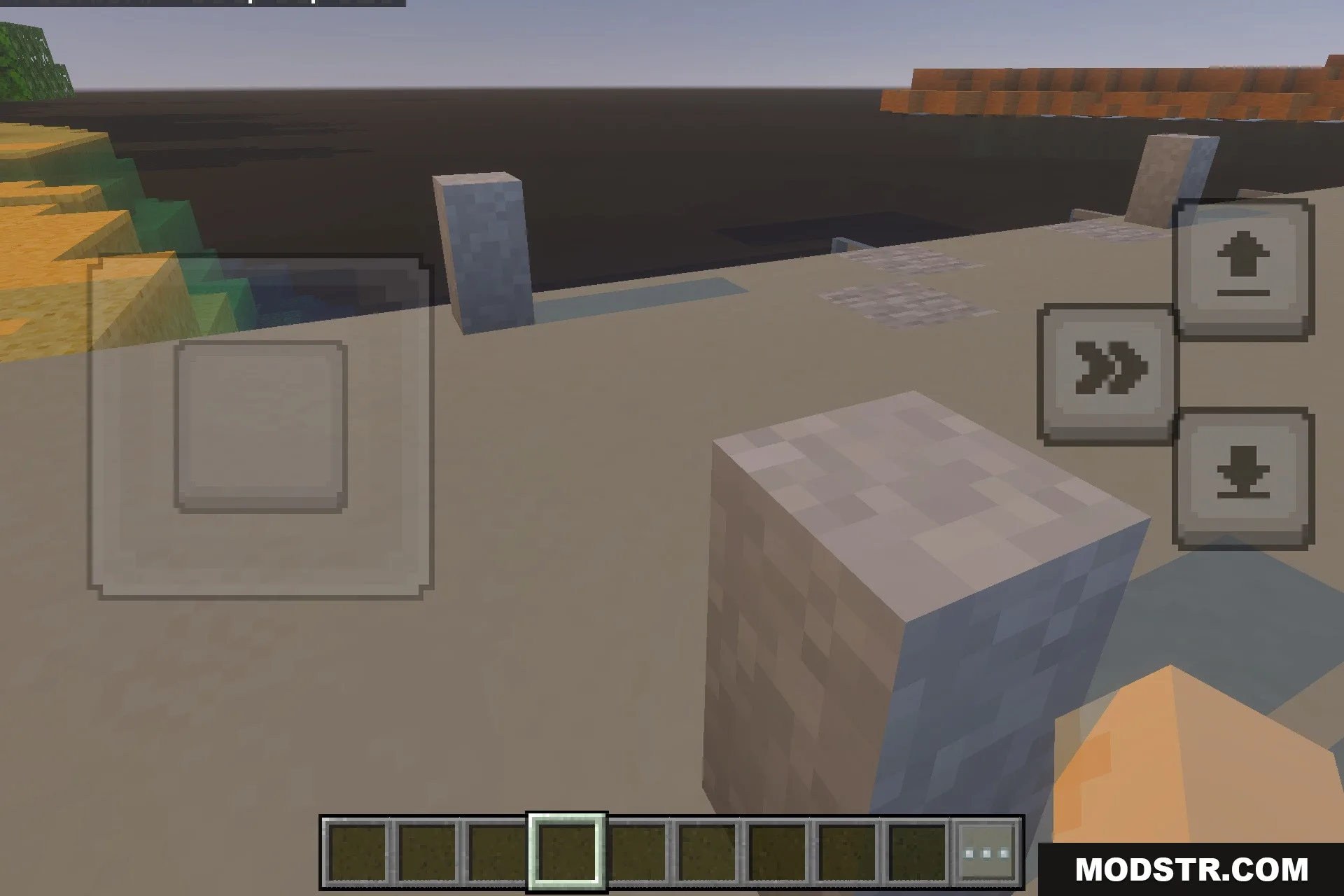 Jurassic World DISCONTINUED ~~ MrMaza4 Map Screenshot 2 Stone blocks placed along a shoreline overlooking a vast body of water