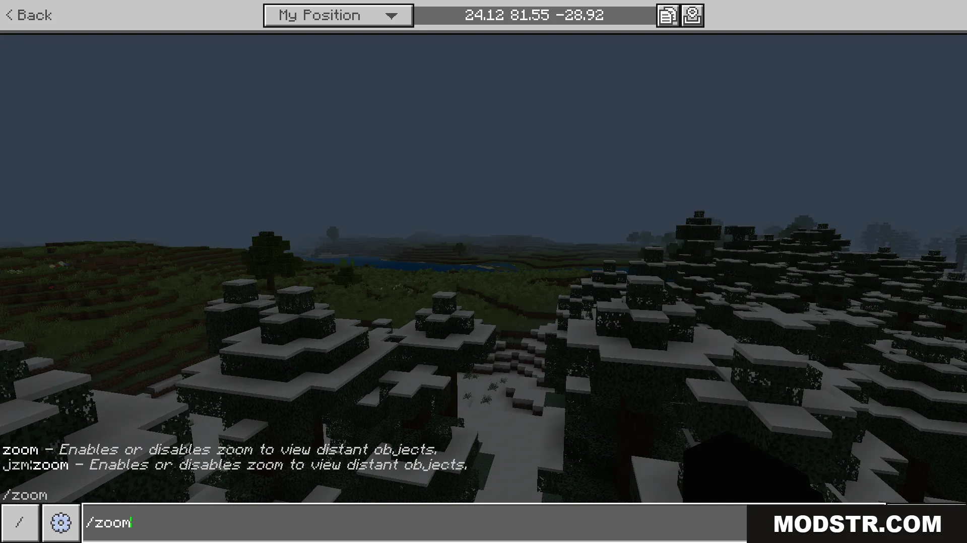 Just Zoom Addon Screenshot 2 Player typing zoom command in chat to view distant objects
