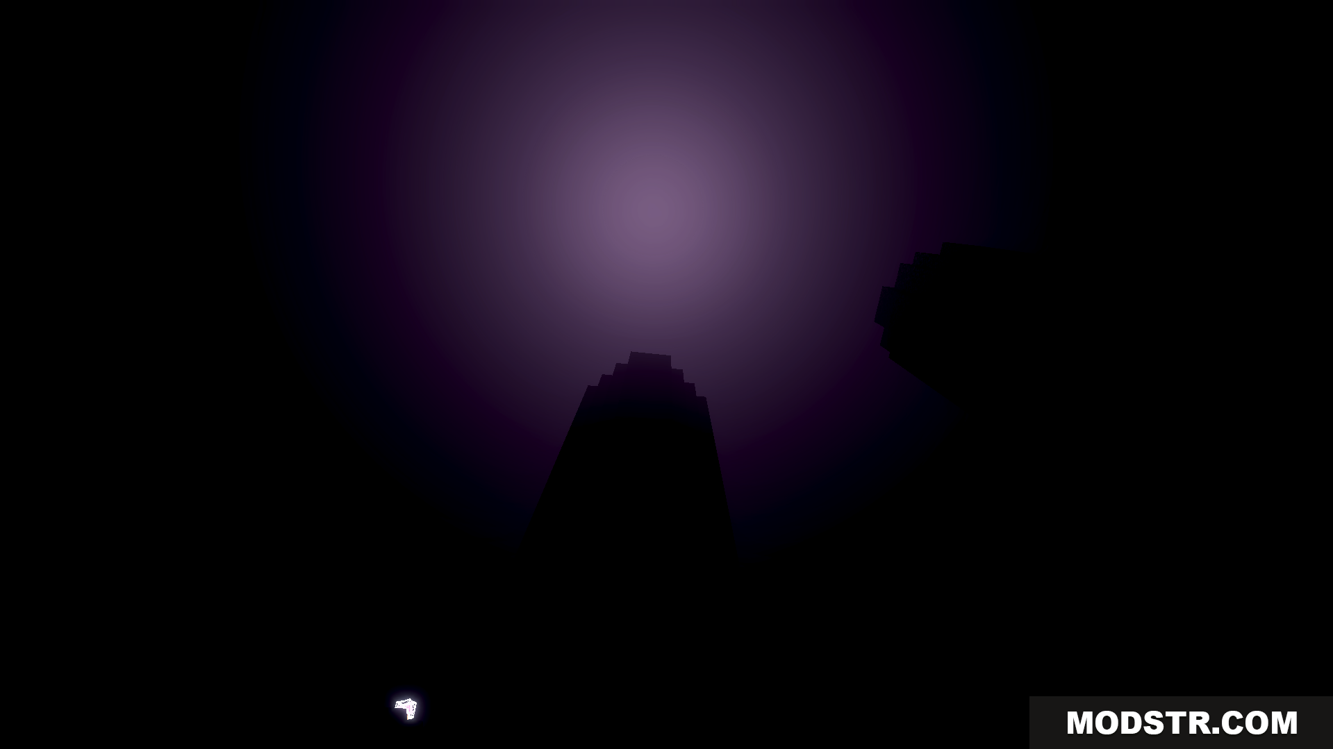 Klash Visuals Deferred PBR Texture Pack Screenshot 9 A dark scene with a purple glowing light source in the sky
