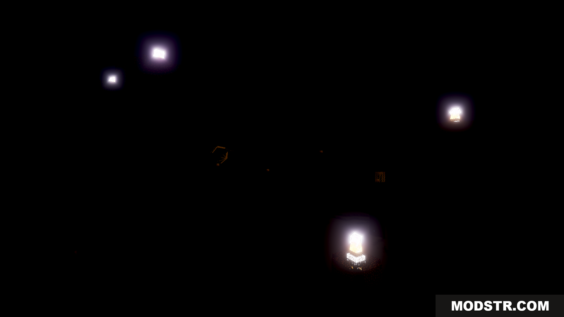 Klash Visuals Deferred PBR Texture Pack Screenshot 10 Several bright glowing lights scattered across a dark background