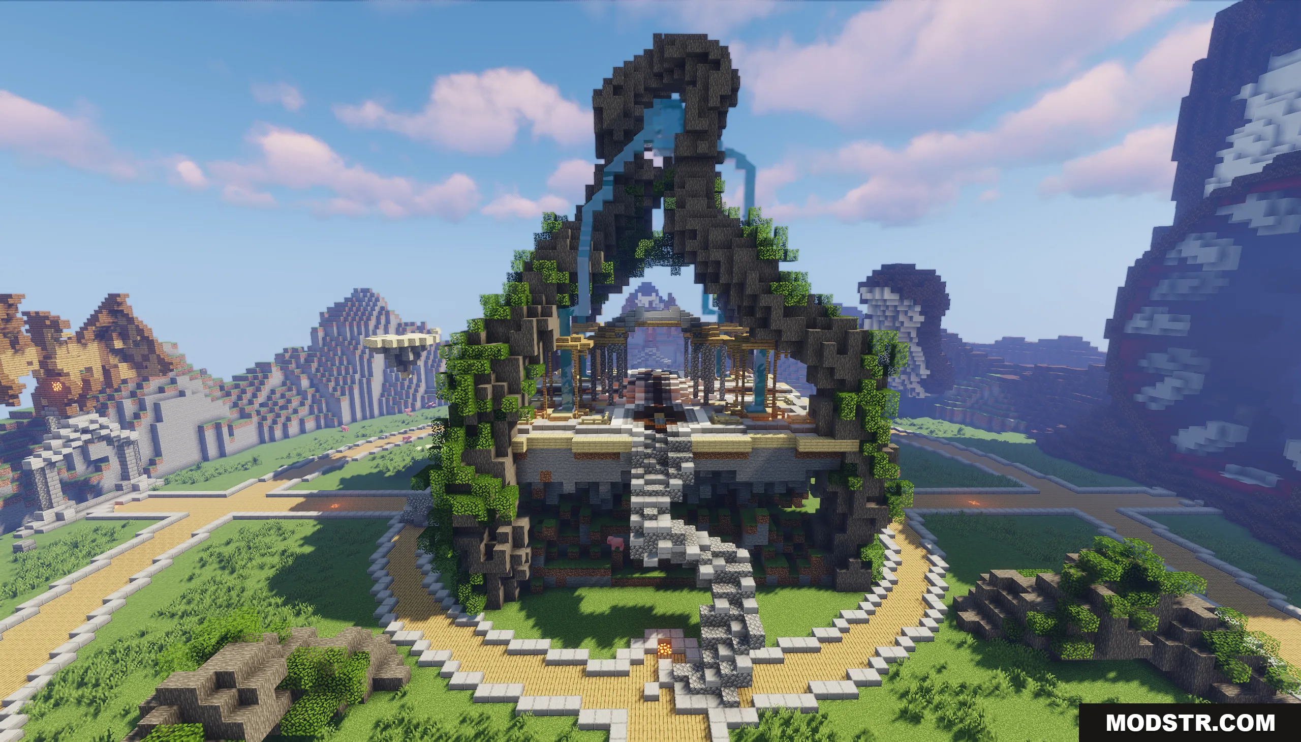 Kraken Lobby Map Screenshot 4 A winding stone staircase leading to a massive archway with flowing waterfalls