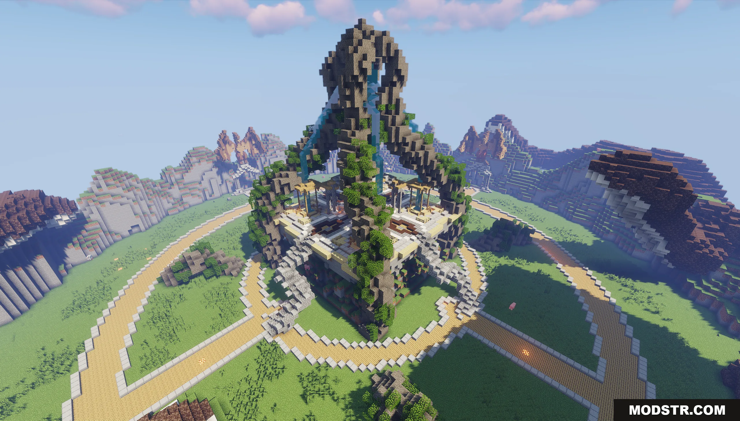 Kraken Lobby Map Screenshot 3 Aerial view of the Kraken Lobby Map featuring stone arches and waterfalls