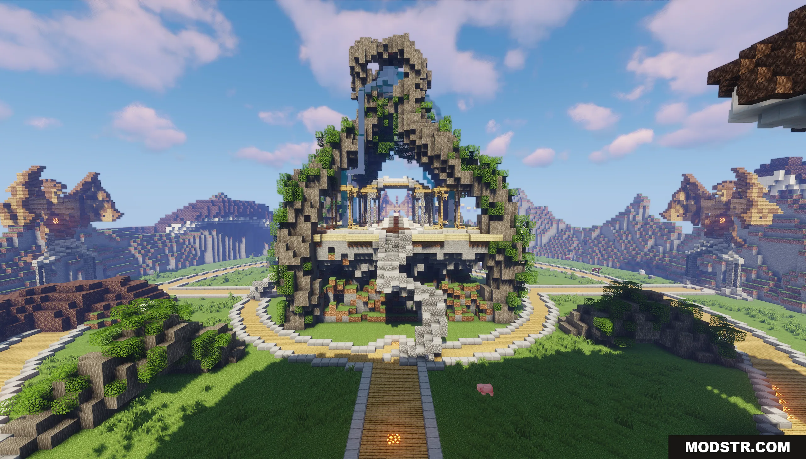 Kraken Lobby Map Screenshot 2 Detailed stone archway with a waterfall and greenery at the island center