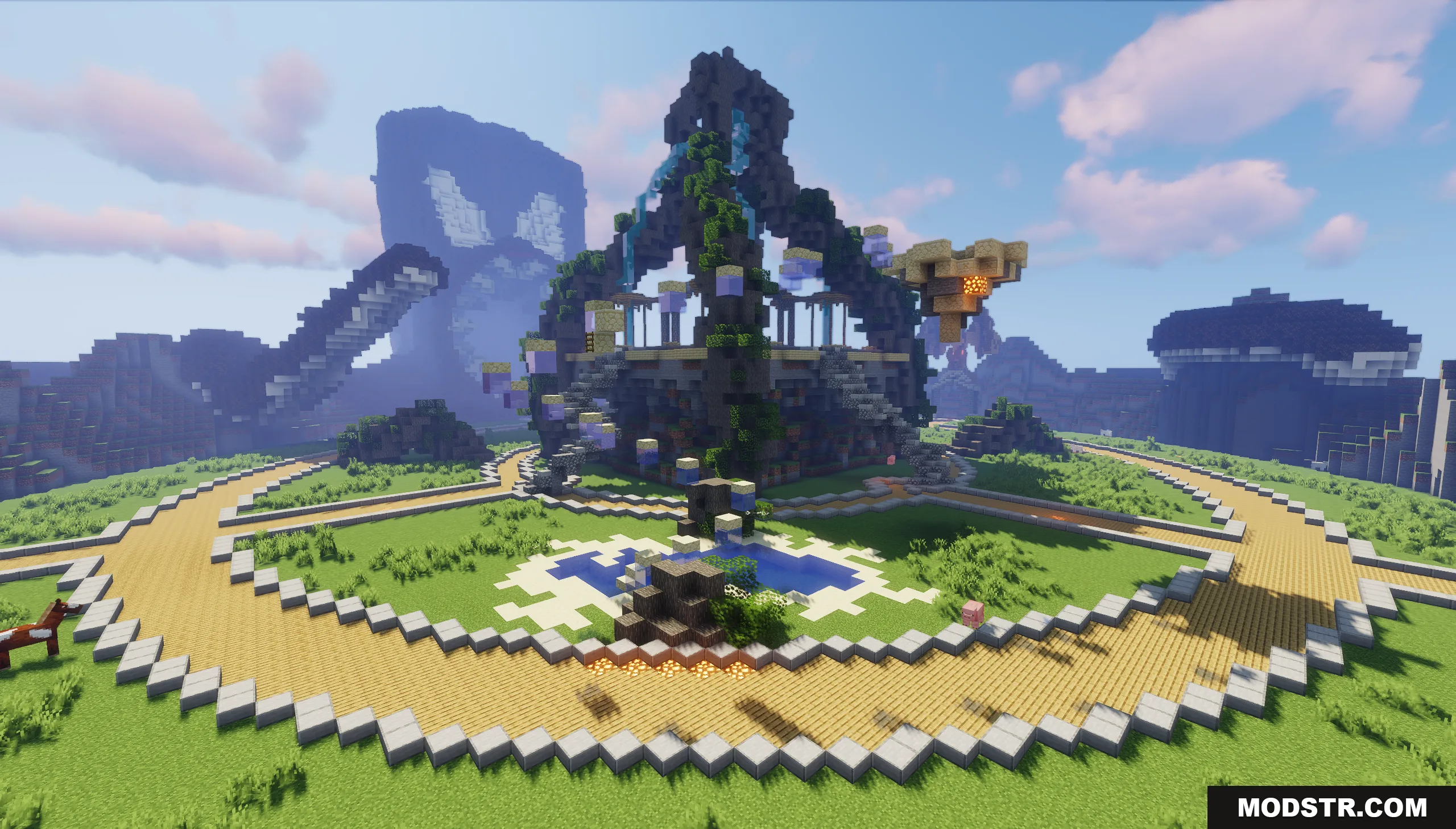 Kraken Lobby Map Screenshot 10 A central structure with waterfalls stands before a giant kraken in the background
