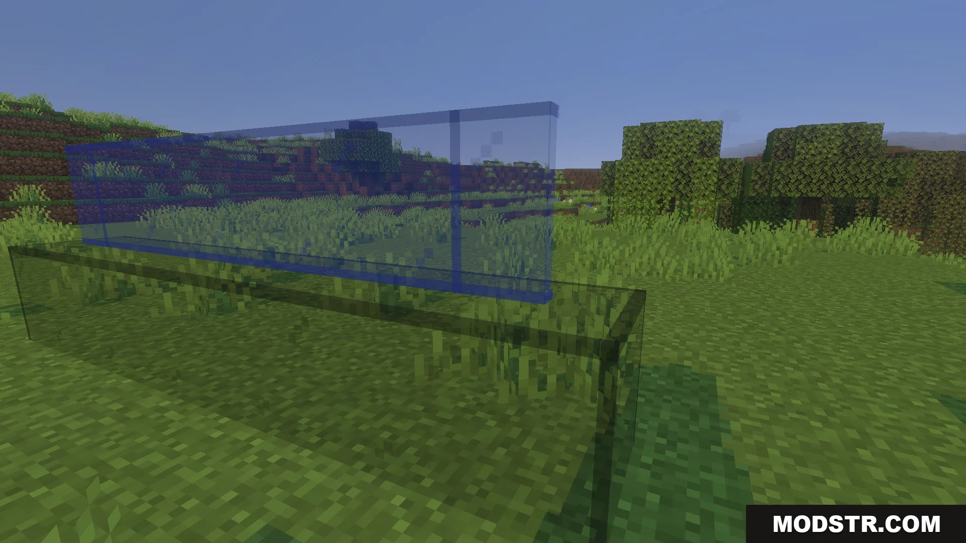 KwZs Connected Glass Addon Screenshot 2 Side perspective of blue and green glass blocks connected without visible borders