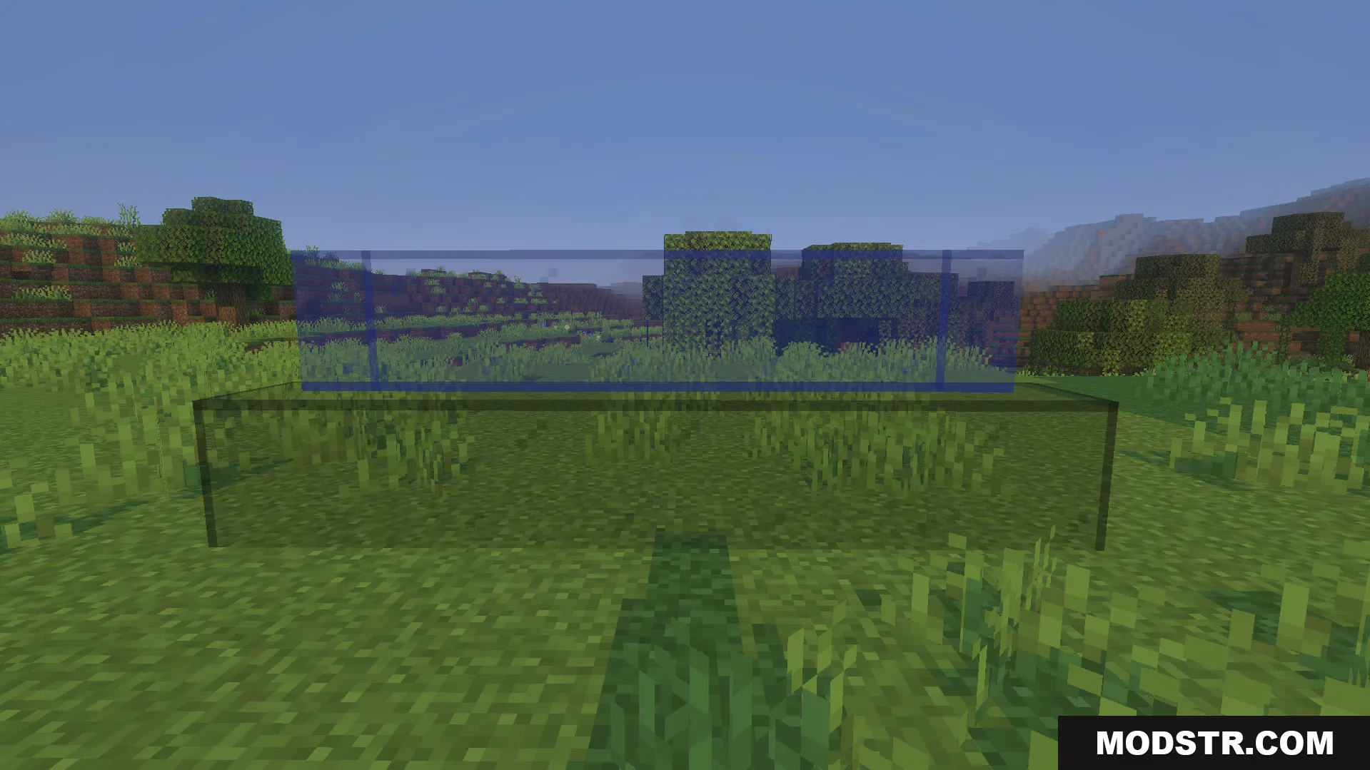 KwZs Connected Glass Addon Screenshot 1 KwZs Connected Glass Addon showing blue and green glass blocks without inner lines