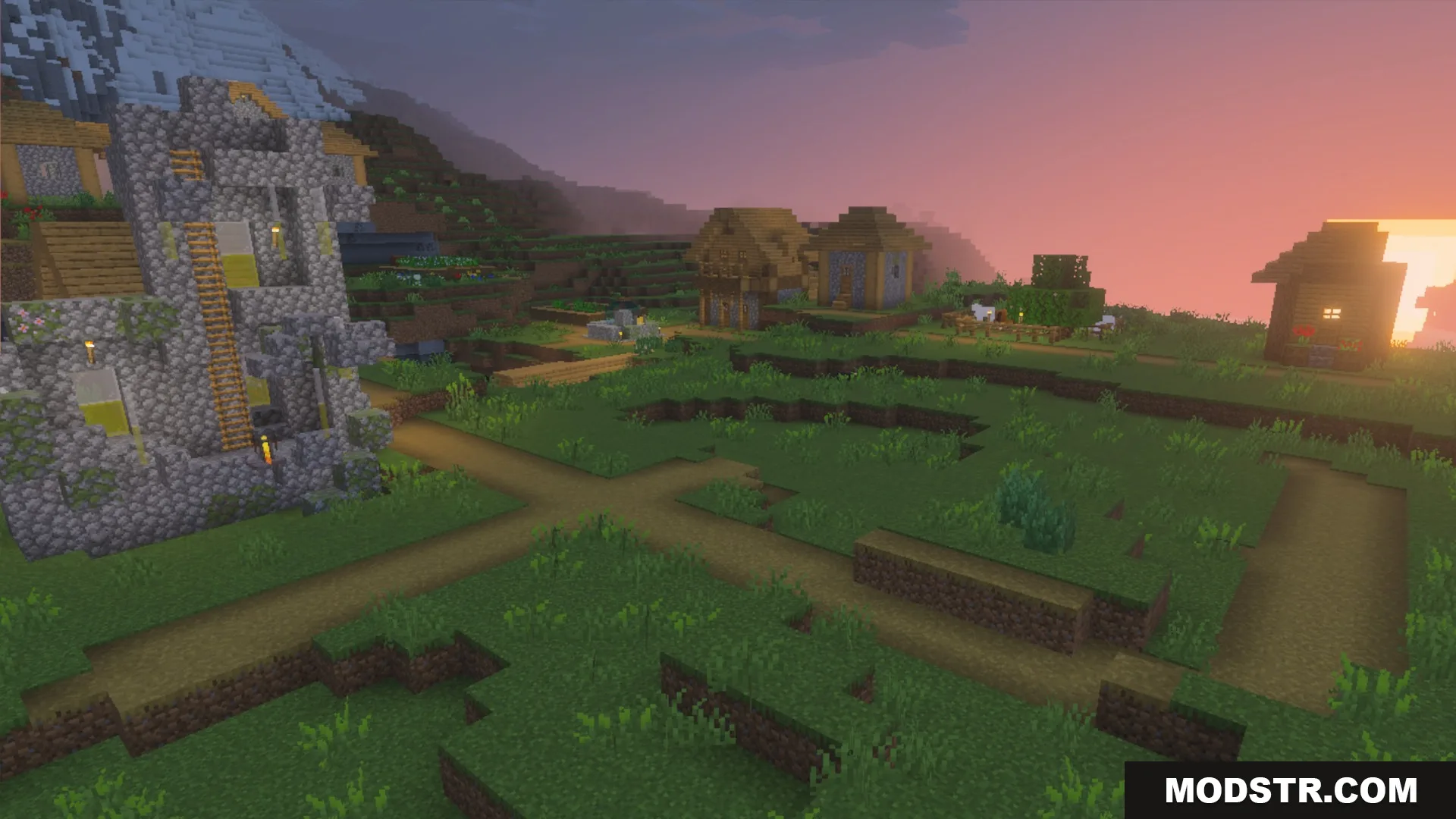 A survival village with houses, animals and pathways textured by the La Nature pack