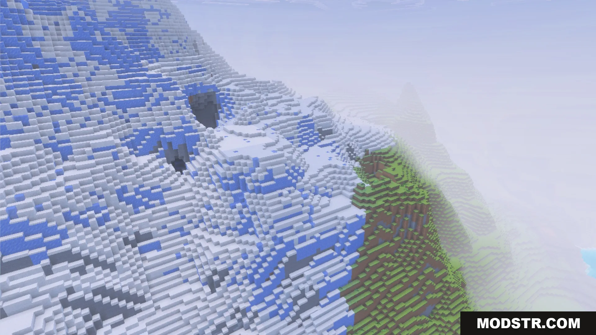 A snowy mountain slope and stone terrain using the La Nature textures