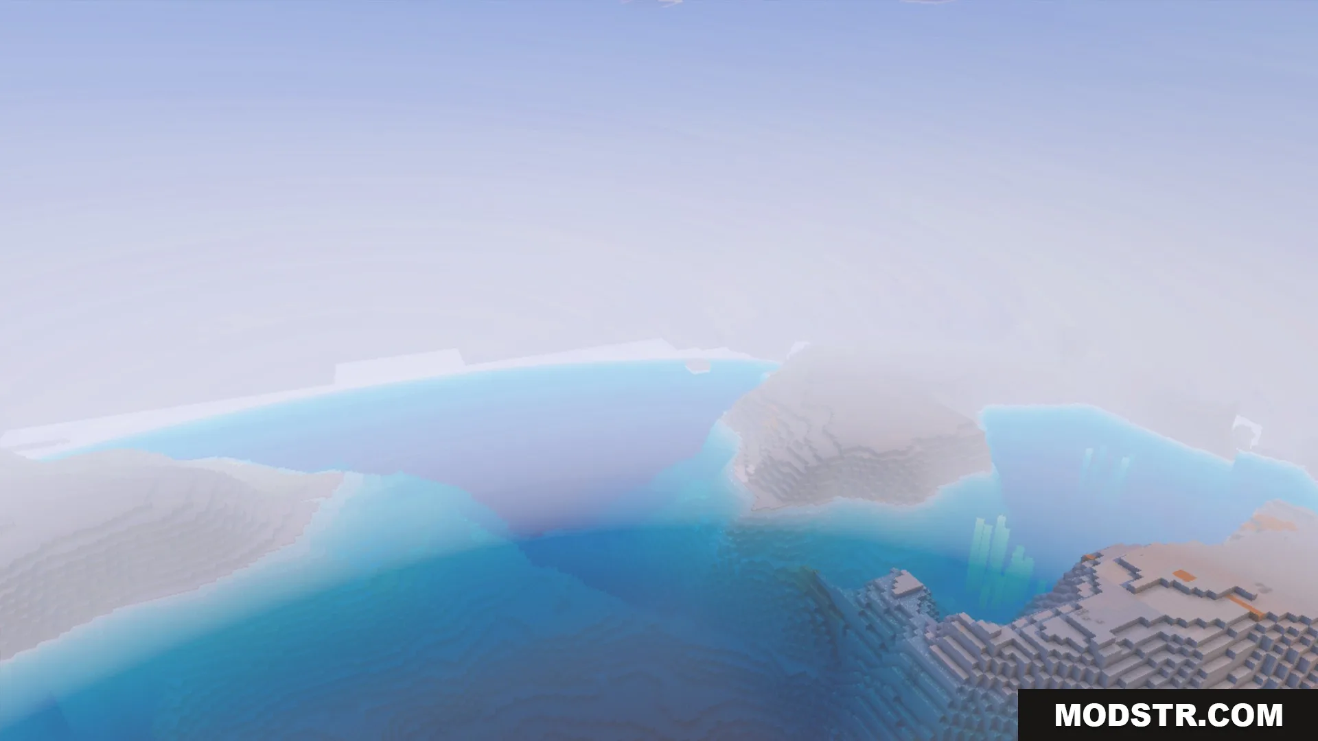 A wide view of the terrain and coastline with the La Nature pack applied
