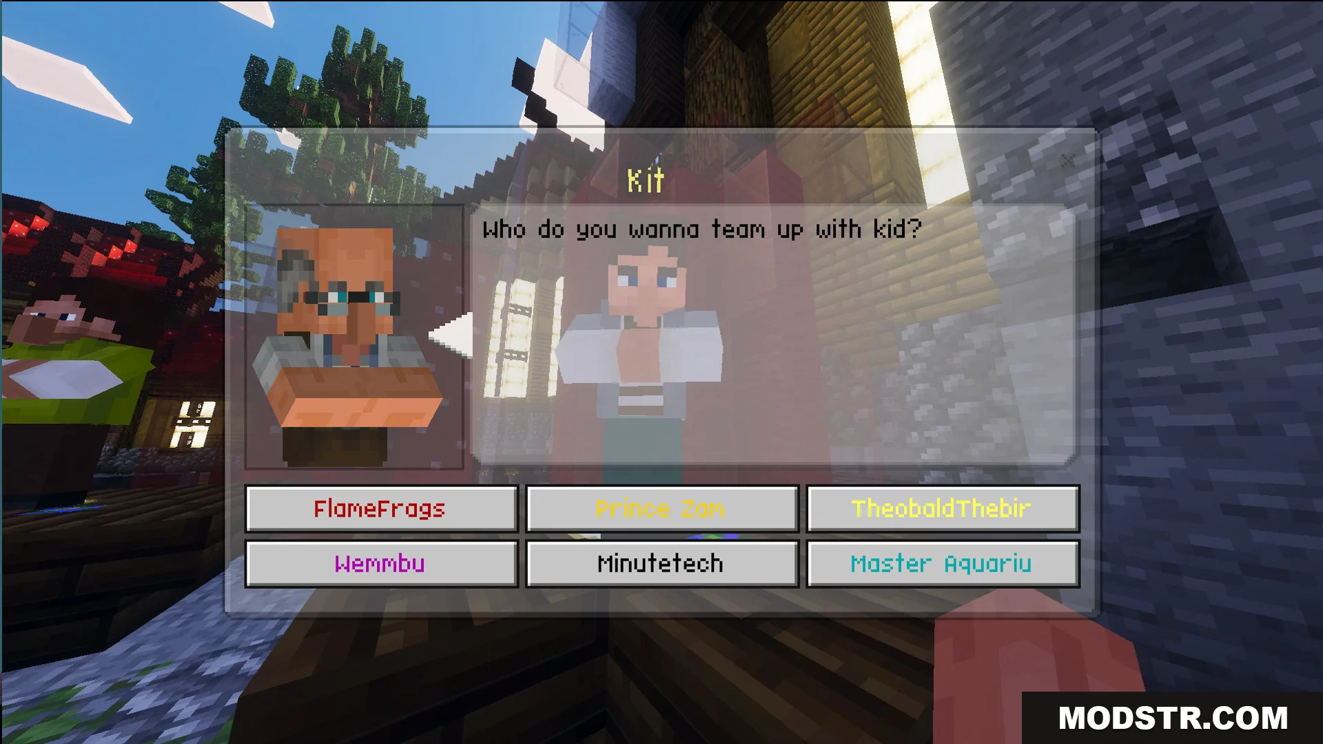 Law Fighting Simulator Bedrock Edition by Aquario Map Screenshot 4 Custom villager menu for choosing a teammate from a list of players