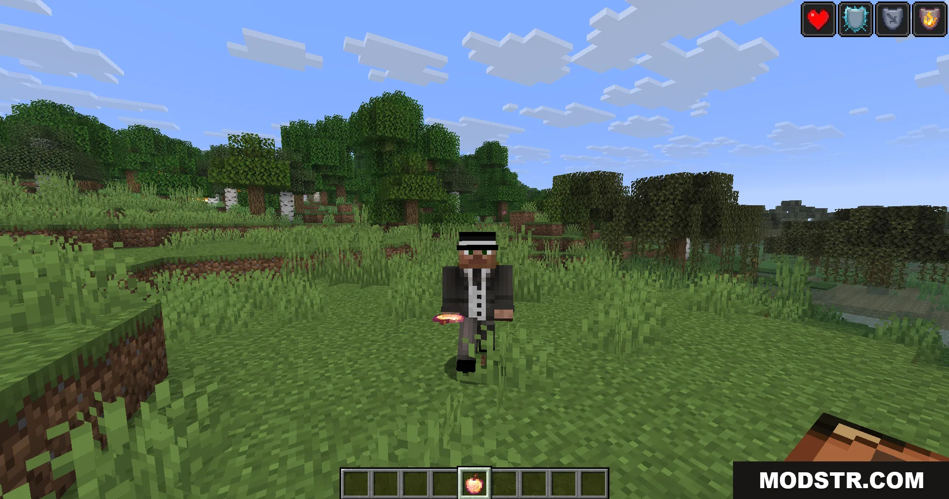 Legacy Mechanics Data Pack Screenshot 4 Player character in a suit holding an Enchanted Golden Apple with status effects
