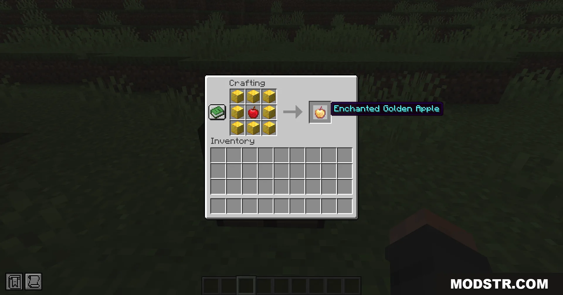 Legacy Mechanics Data Pack Screenshot 2 Crafting recipe for an enchanted golden apple using gold blocks and an apple
