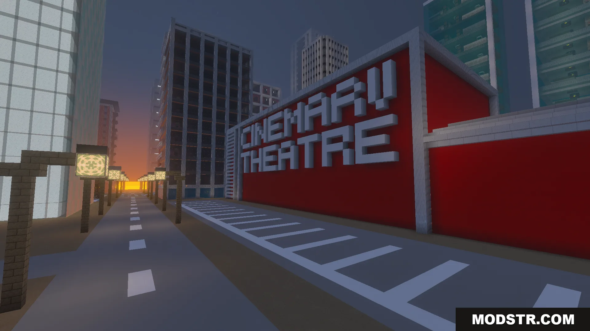 Legendary PBR Texture Pack Screenshot 4 Cinematic theater building on a city street with realistic lighting and detail