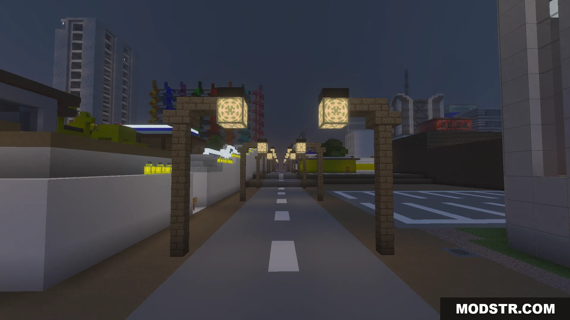 Legendary PBR Texture Pack Screenshot 2 Cinematic city street view with glowing lamps and realistic environment effects at night