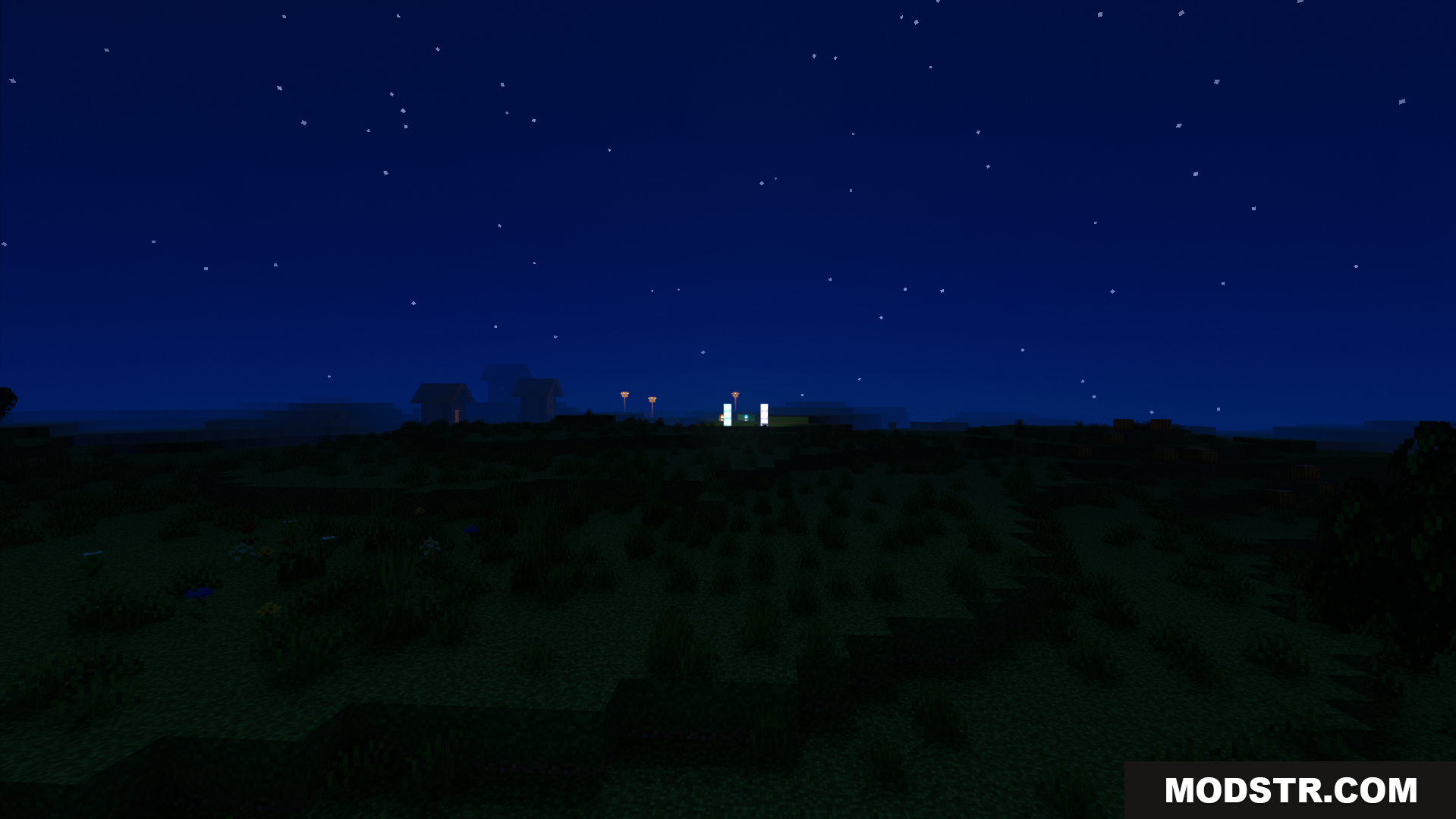 Light Path RTX Texture Pack Screenshot 8 Beautiful volumetric fog enhances the atmosphere of a dark starry night