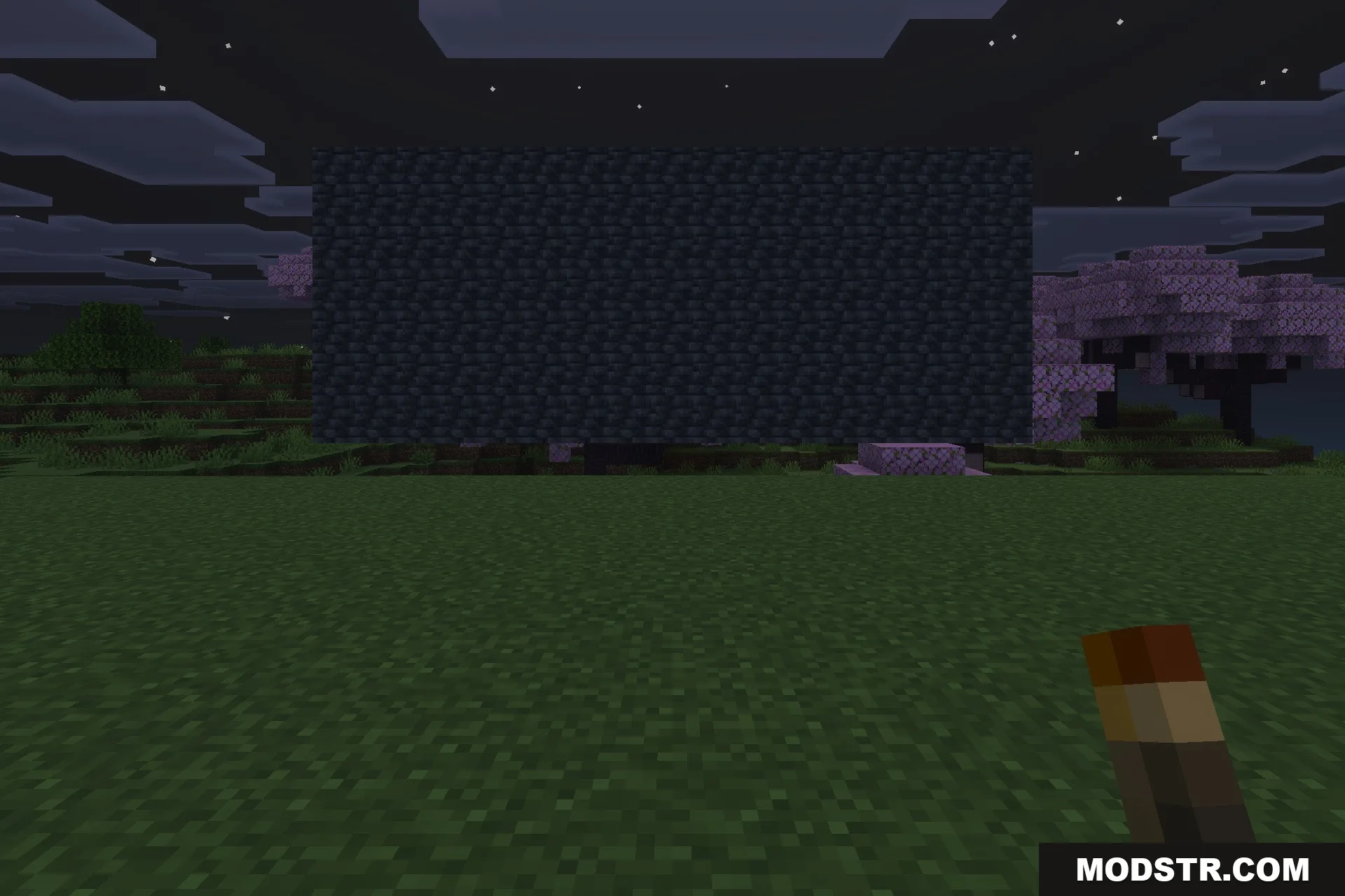 Lilium Dynamic Light Addon Screenshot 3 Player holding a torch at night in front of a massive dark wall