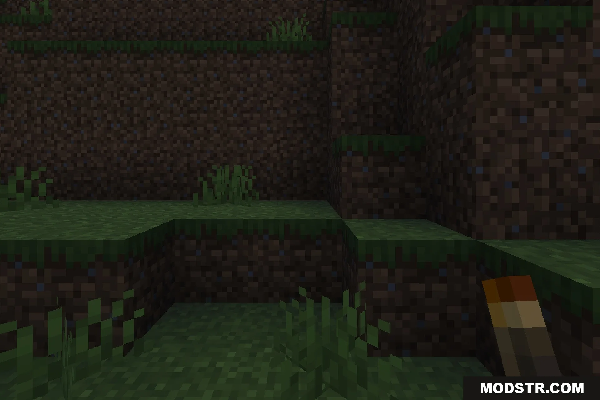 Lilium Dynamic Light Addon Screenshot 4 The held torch provides dynamic light to the surrounding dark terrain and grass