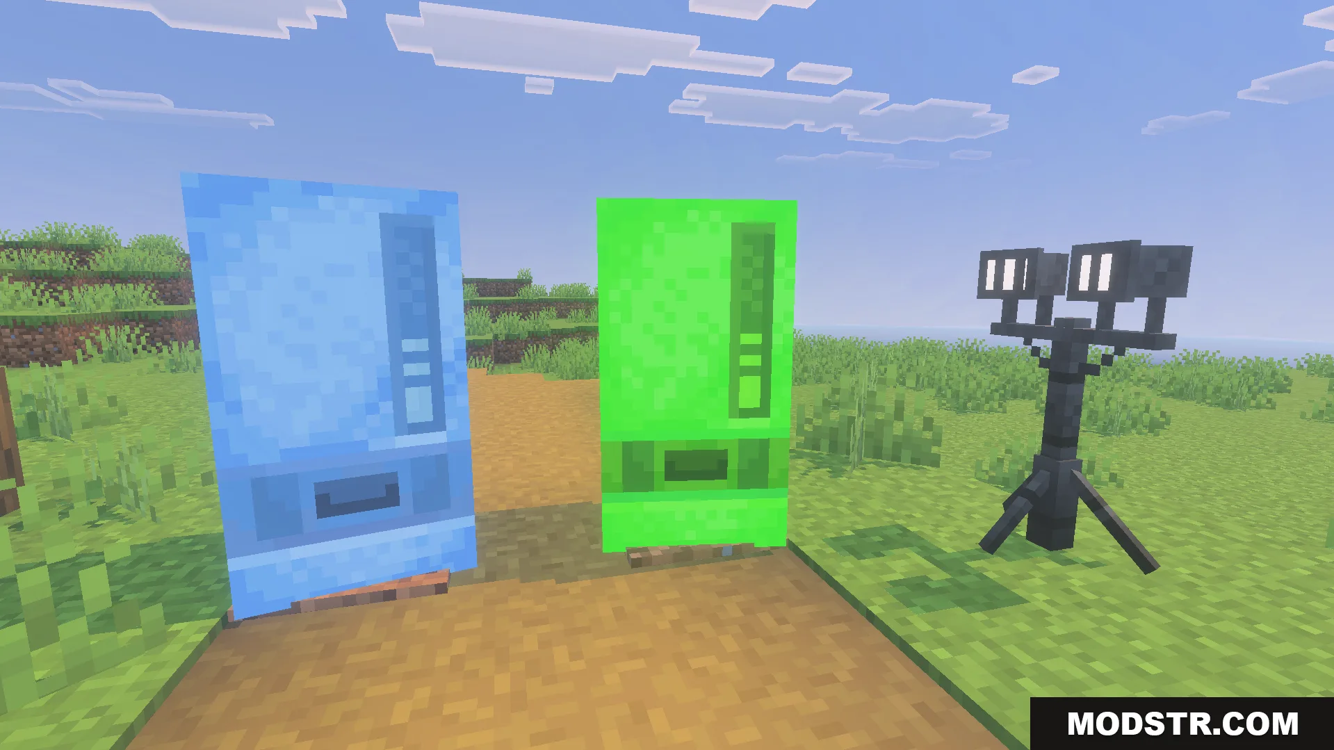 Liminal Craft Backrooms Addon Screenshot 3 Vending machines and a tripod light from the Liminal Craft Backrooms Addon