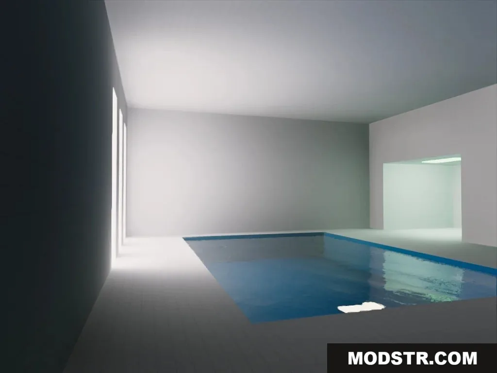 Linal Threshold Resource Pack Screenshot 2 A minimalist indoor pool area with white walls and bright lighting