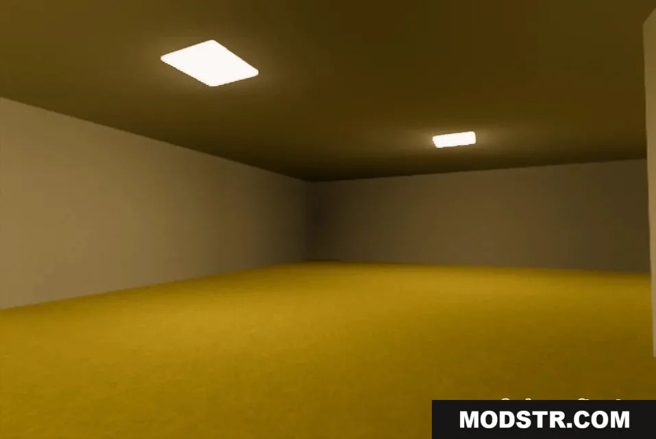 Linal Threshold Resource Pack Screenshot 5 Large empty room with yellow wallpaper and damp carpet featuring fluorescent ceiling lights