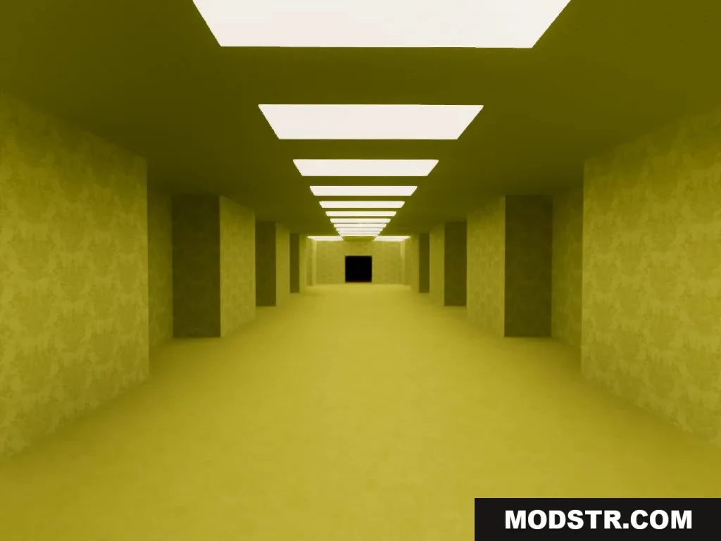 Linal Threshold Resource Pack Screenshot 8 Wide hallway with yellow wallpaper and fluorescent lights from Linal Threshold pack
