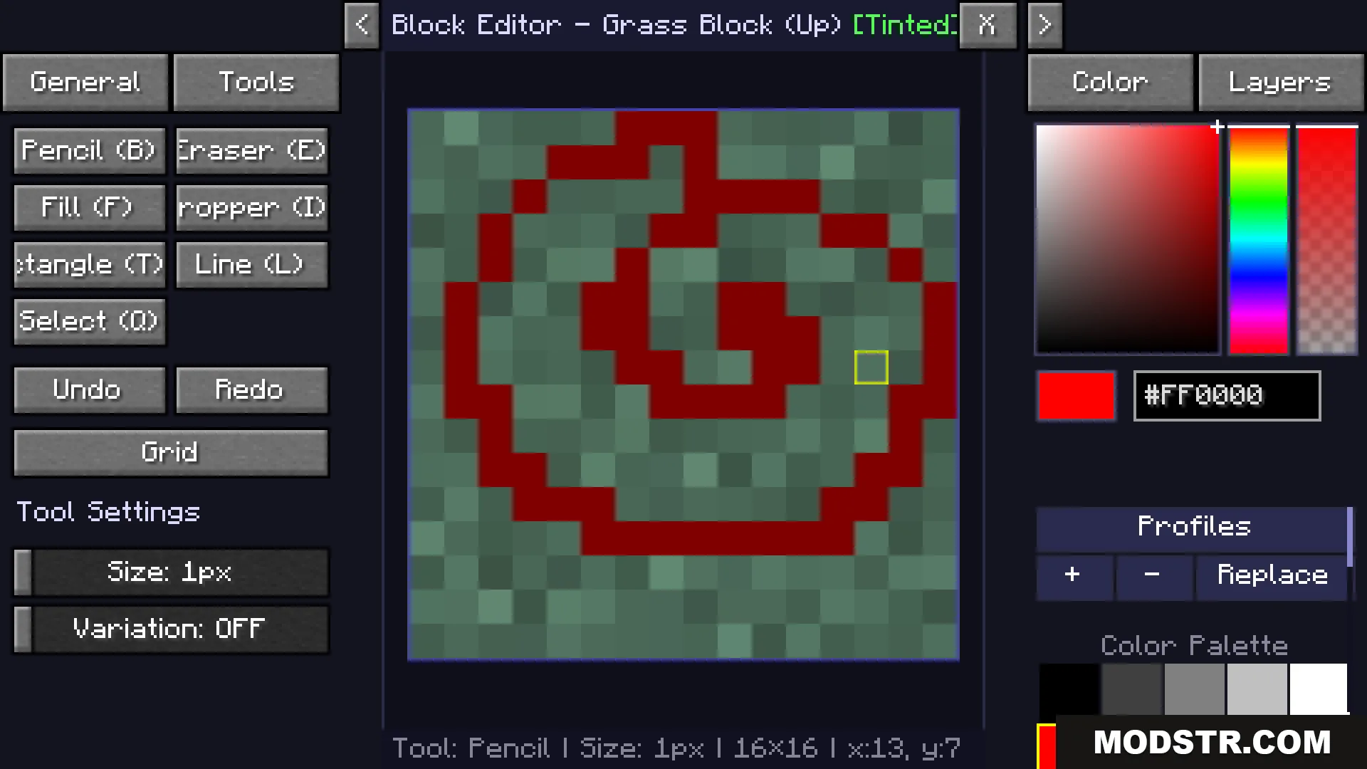 Live Texture Editor Mod Screenshot 8 Using the Live Texture Editor to paint a red spiral on a block