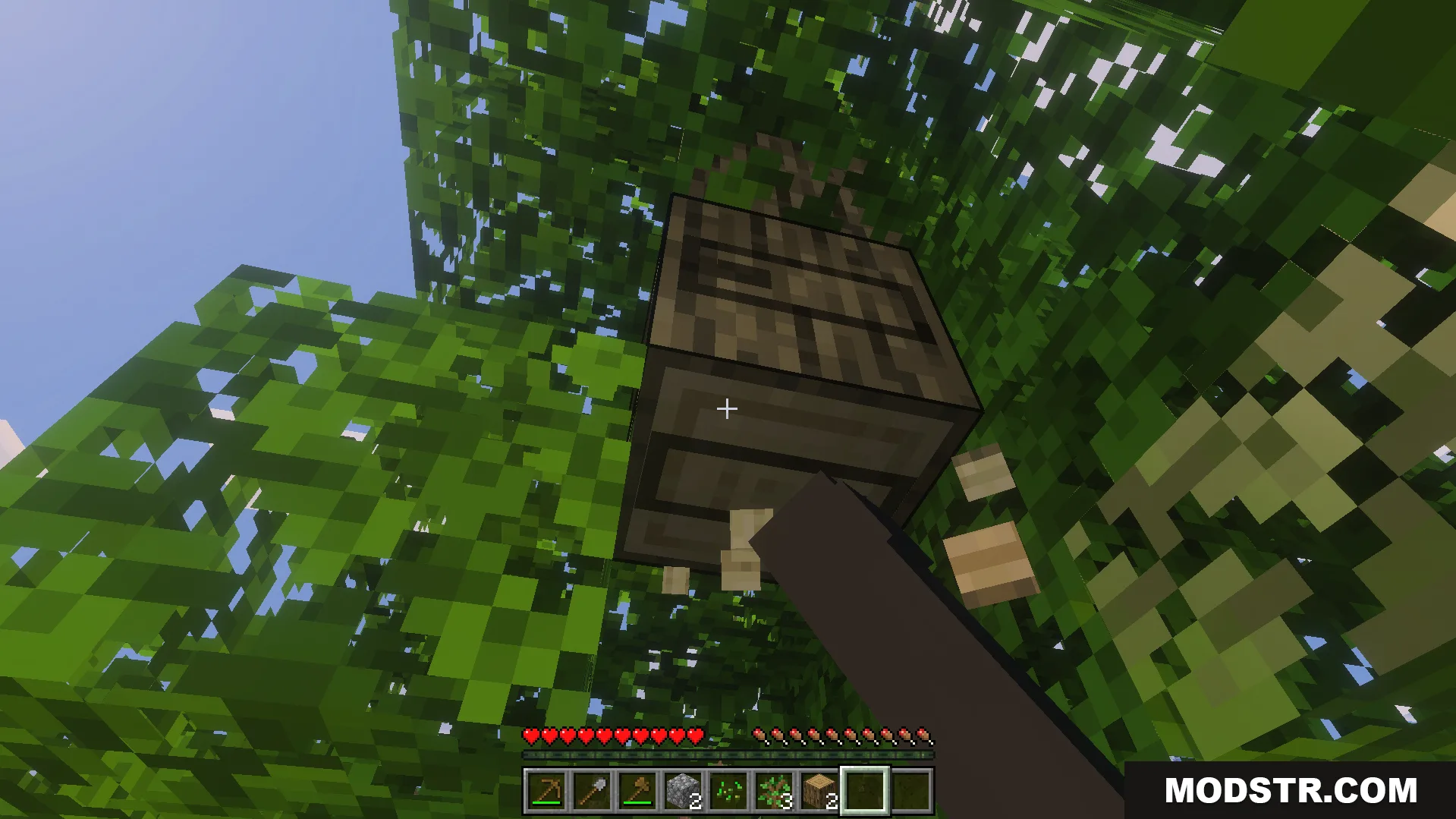 Loading Block Breaking Animation Texture Pack Screenshot 7 Player mining a tree log using the Loading Block Breaking Animation Texture Pack